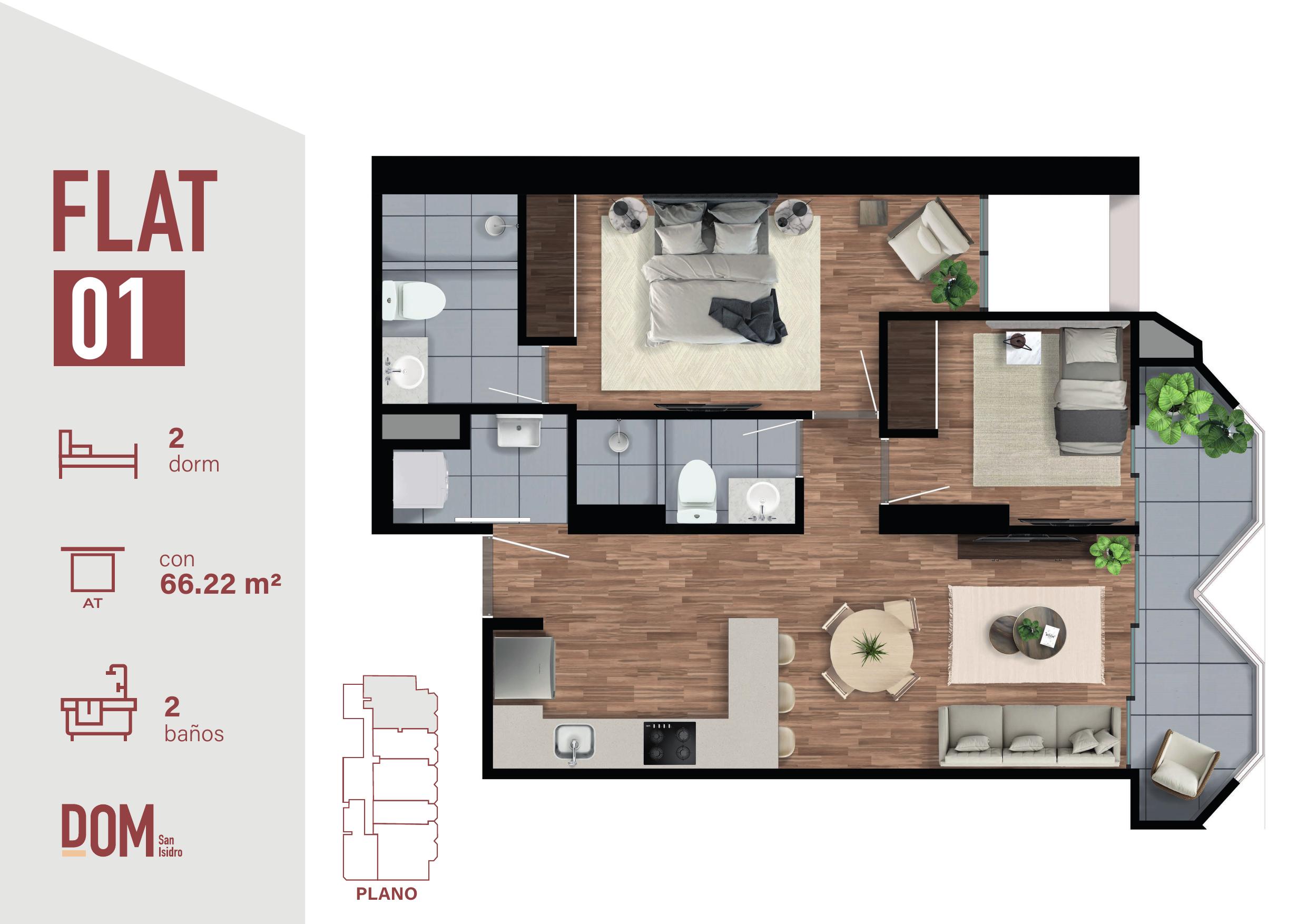 DOM San Isidro — Flat 01 | 2 dorm | 66 m² | Nuevo